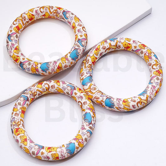 Winni the Poo Tigge Eeyor Pigle Prints Silicone Ring Frame Bead Circle Round Soft Car Hanger Charm Loop 65mm