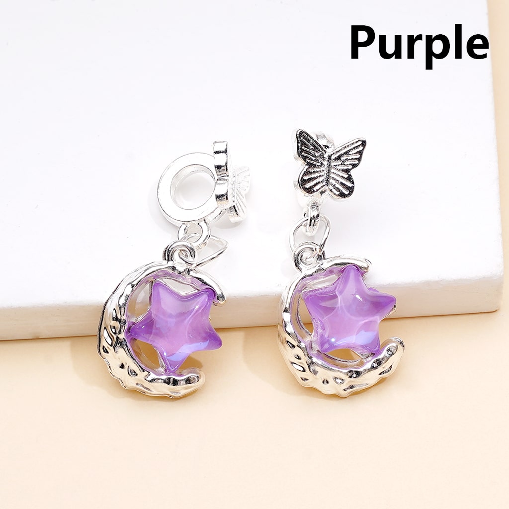 Silver Alloy Bail Beads Dangle Butterfly & Star Charms Rhinestone Pendant Accessories