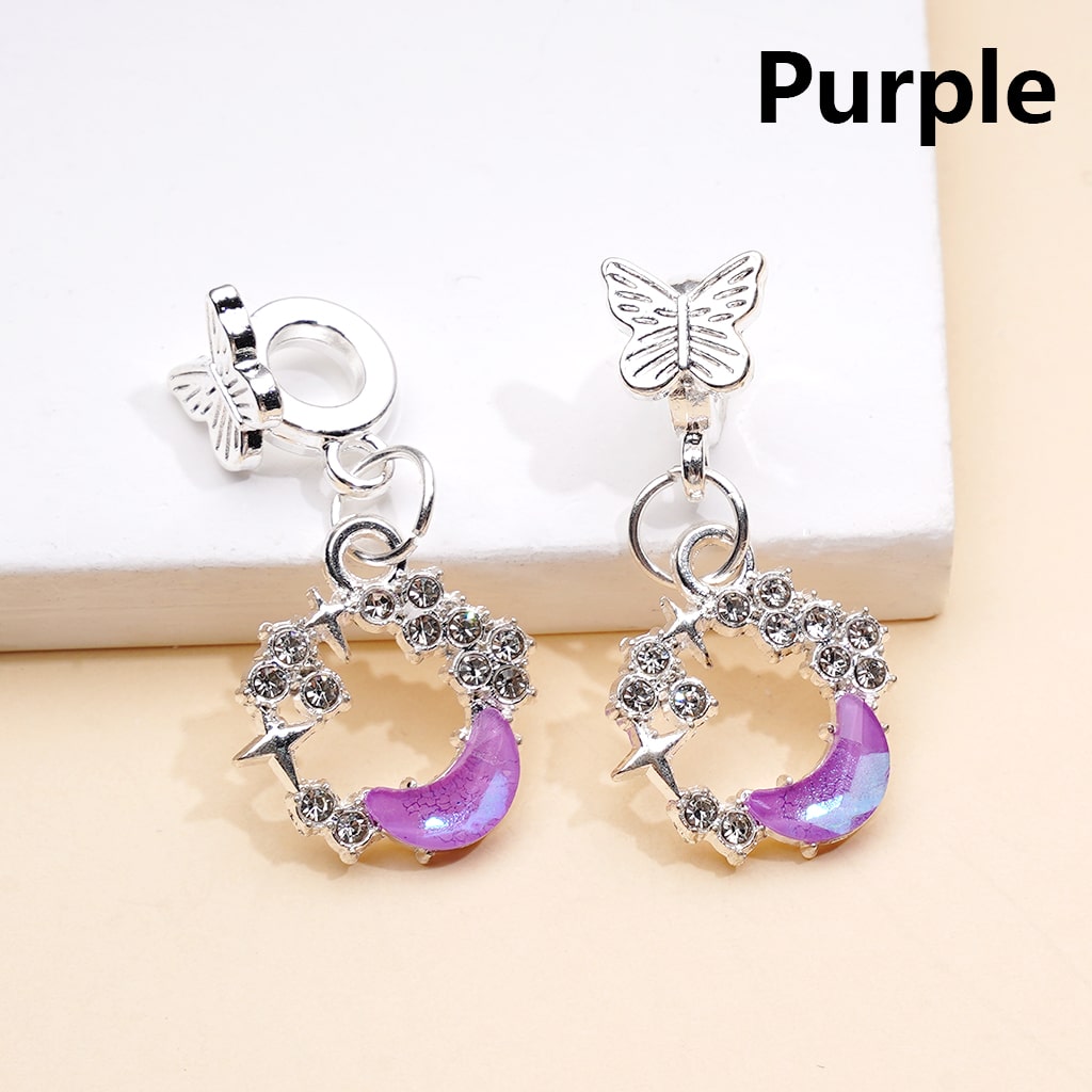 Dangle Butterfly & Crescent Moon Charms Silver Alloy Bail Beads Rhinestone Pendant Jewelry