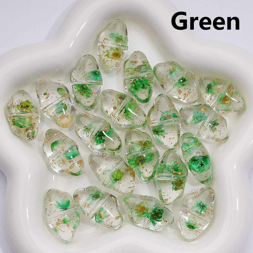 Clear Cloud Acrylic Beads with Multicolor Dried Flowers & Gold Foil 13*22MM  (Single Color is available for 200pcs(Whole bag))