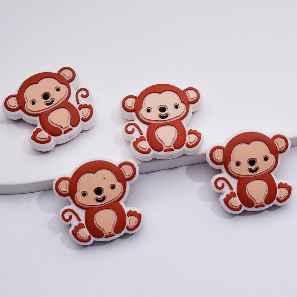 Cute Monkey with a Curled Little Tail Silicone Focal Beads