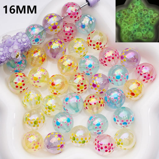 Multi-color Mini Cute Flower Luminous UV Coating Translucent Round Acrylic Beads, 16MM (Single Color is available for 200pcs(Whole bag))