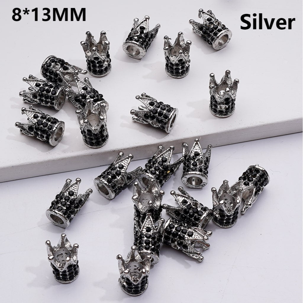 Multi Color Metal Beads with Mini Crown Spacer with Black AB Rhinestones, 8*13 MM (Single Color is available for 100pcs(Whole bag))