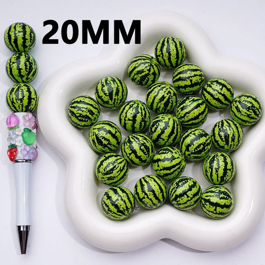 Green Watermelon Printed Acrylic Beads with Clear Color Coating, 20MM
