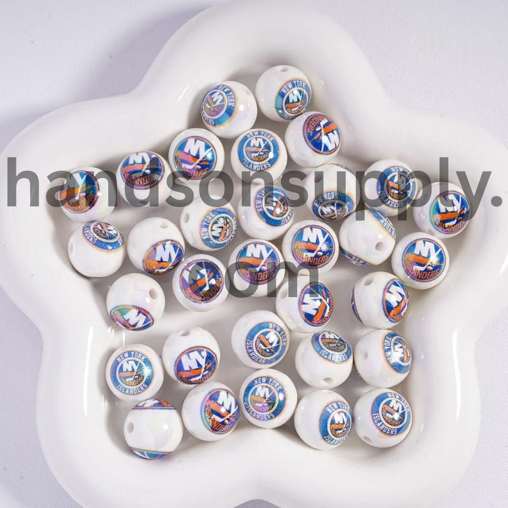 Round UV Coating Ice Hockey Team Pattern Acrylic Beads for Bracelets, 16MM