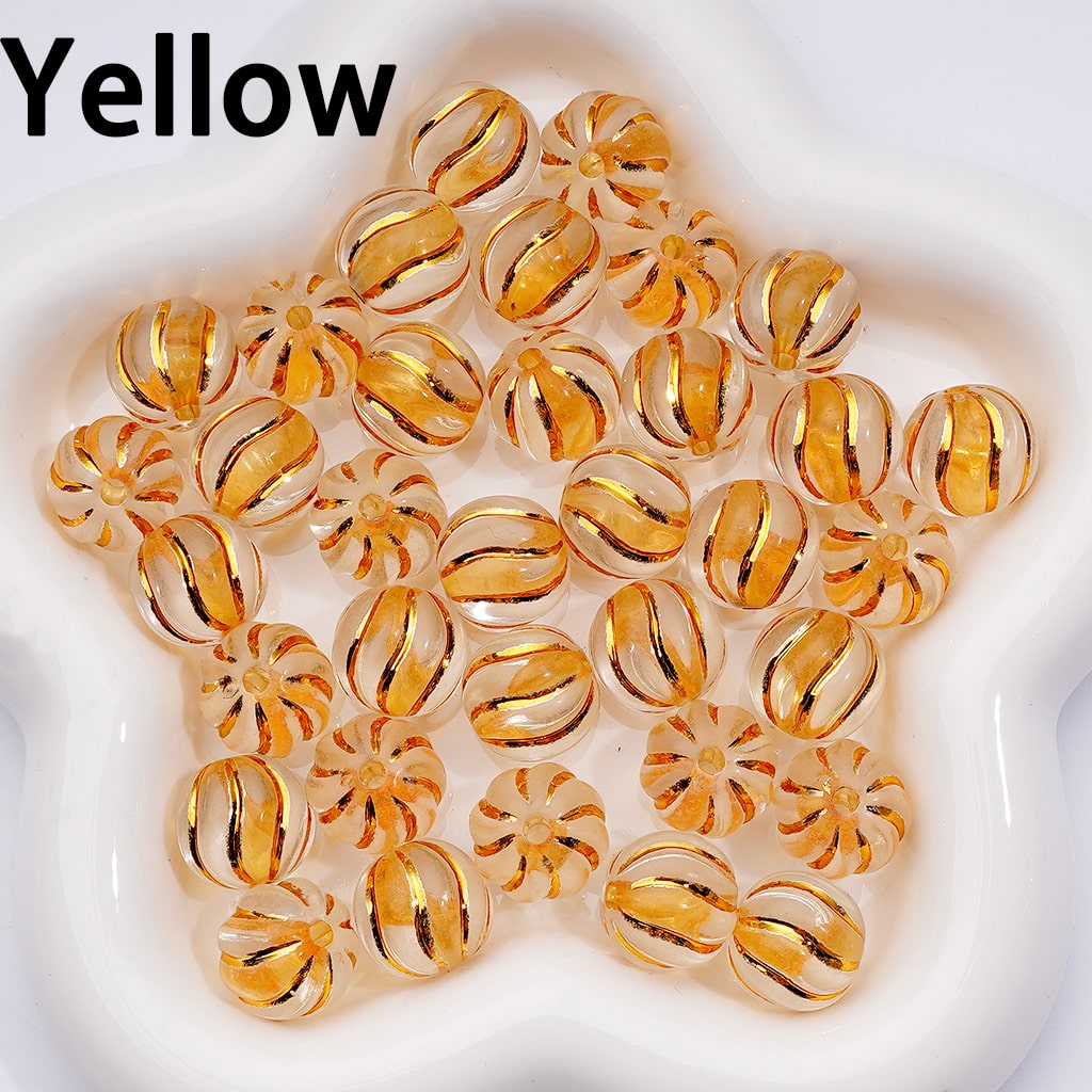Clear Acrylic Beads Cute Pumpkin Swirl Design with Colorful Shiny Stripes, 16MM, Random Mix