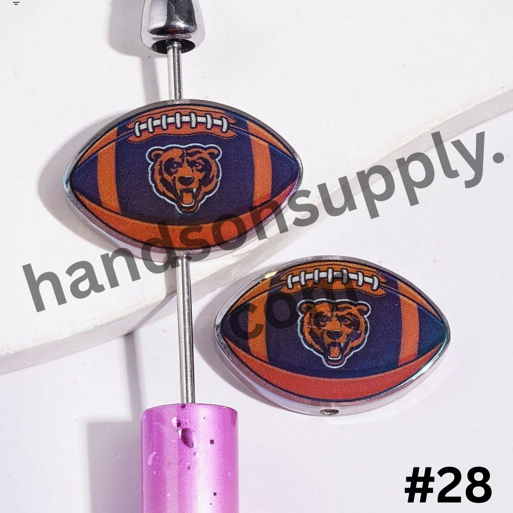 UV-Coated American Football Shape Acrylic Beads, Assorted Team Designs, 20-29MM, Random Mix
