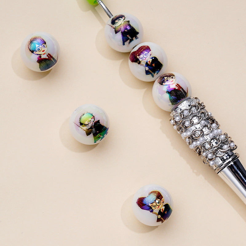 UV Finish A Boy Holds a Magic Stick Roscoe Pemberly Round Acrylic Beads, Random Mix, 16MM