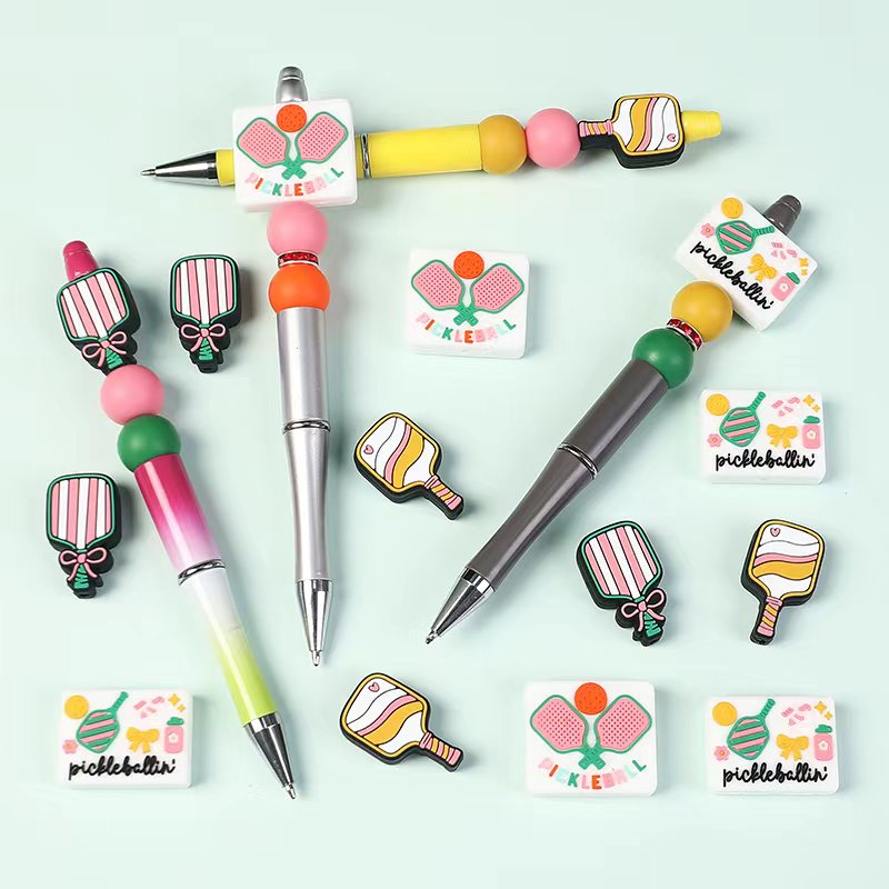 Pickleball Racket Theme Series White Square Shape Silicone Focal Bead