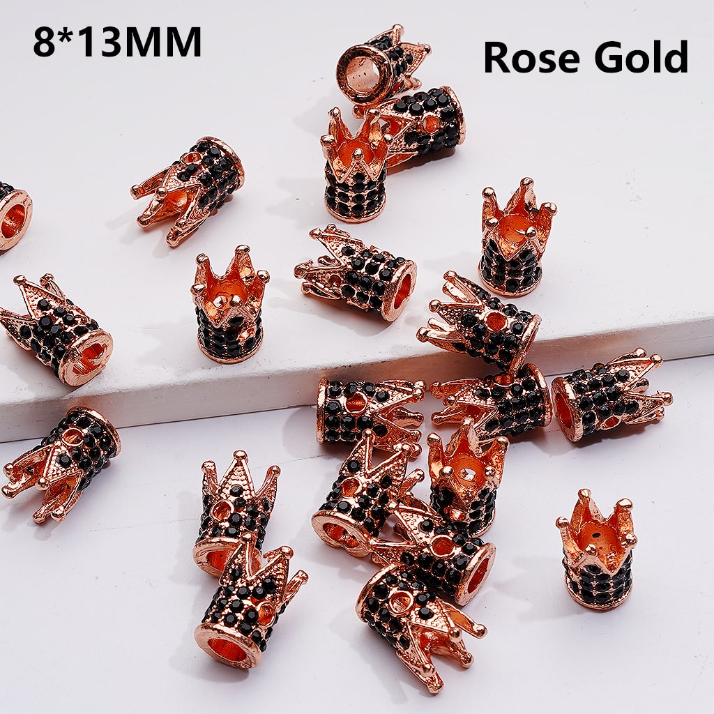 Multi Color Metal Beads with Mini Crown Spacer with Black AB Rhinestones, 8*13 MM (Single Color is available for 100pcs(Whole bag))