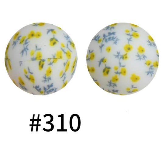 White Printed on Yellow Sunflowers Silicone Beads Number 310