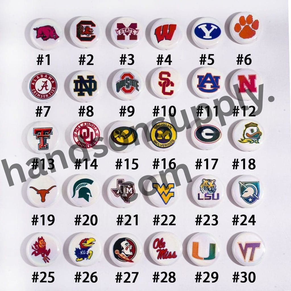 UV-Coated American College Sports Football Team Logo Series Flat Round Acrylic Beads, 23MM