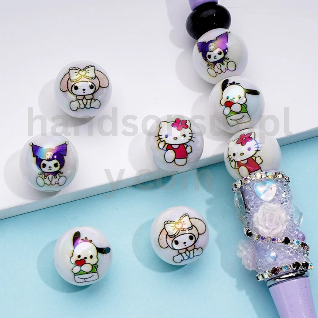 Sanrio Character Theme White Round 16MM Mix UV Finish Acrylic Beads