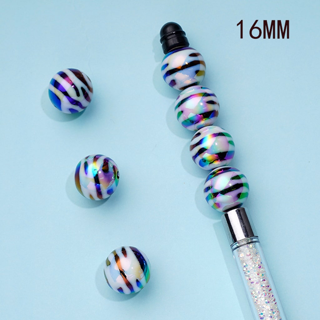 Adorable Black Jaguar Zebra Striped Printed on White Acrylic Beads 20mm,16mm