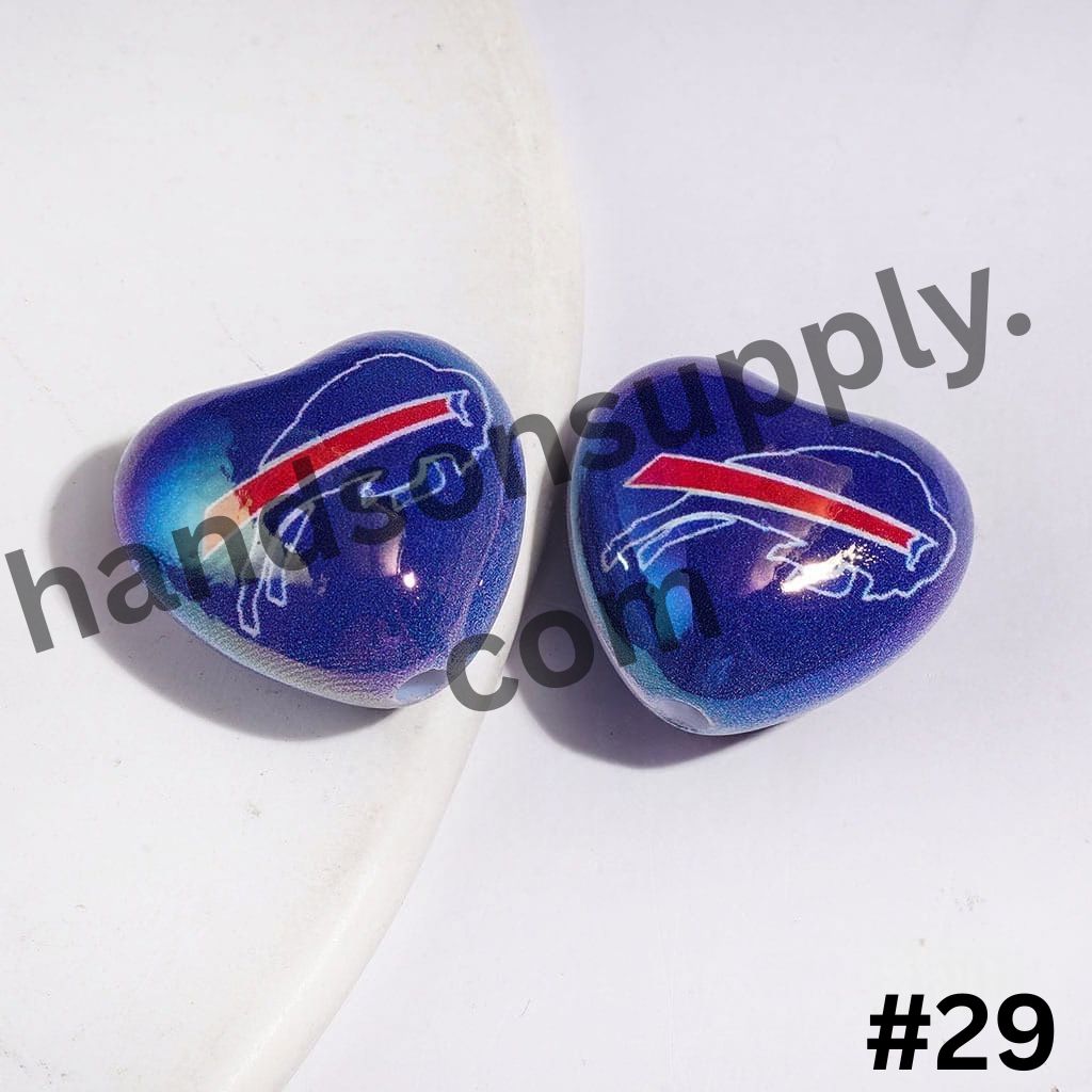 UV-Coated Heart-Shaped American Football Team Logo Series Acrylic Beads, 18*20MM