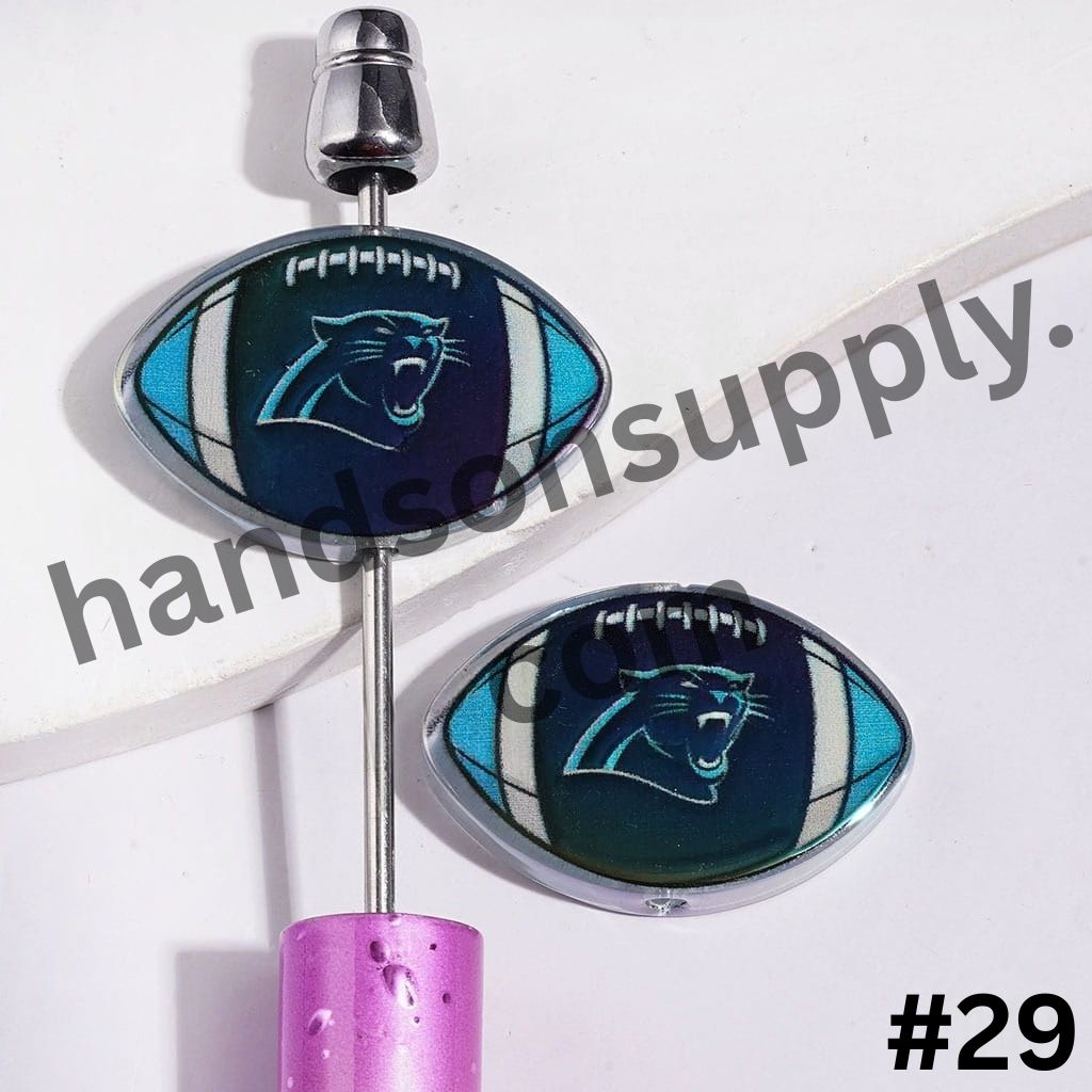 UV-Coated American Football Shape Acrylic Beads, Assorted Team Designs, 20-29MM, Random Mix