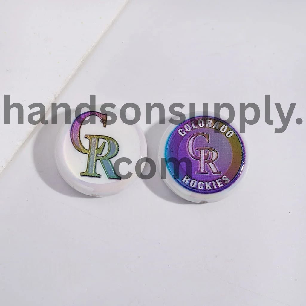 UV Coating with Sports American Baseball Series Acrylic Beads, Around 24MM, Flat Round Shape
