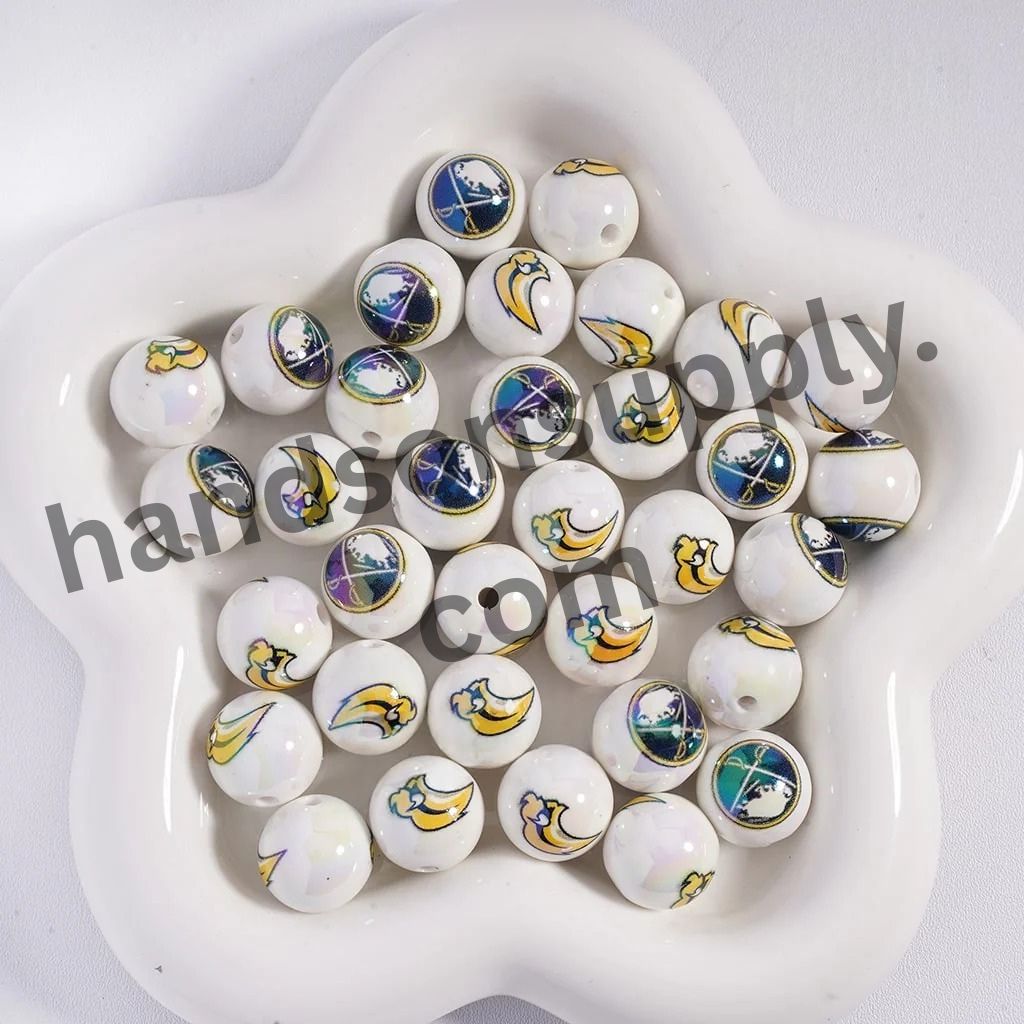 Round with UV Coating Ice Hockey Team Pattern Acrylic Beads for Bracelets, 16MM