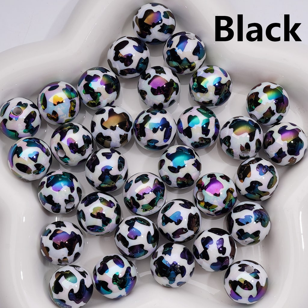 Cow Prints Multi-Color UV Coating Round Acrylic Beads, 16MM (Single Color is available for 200pcs Whole bag)