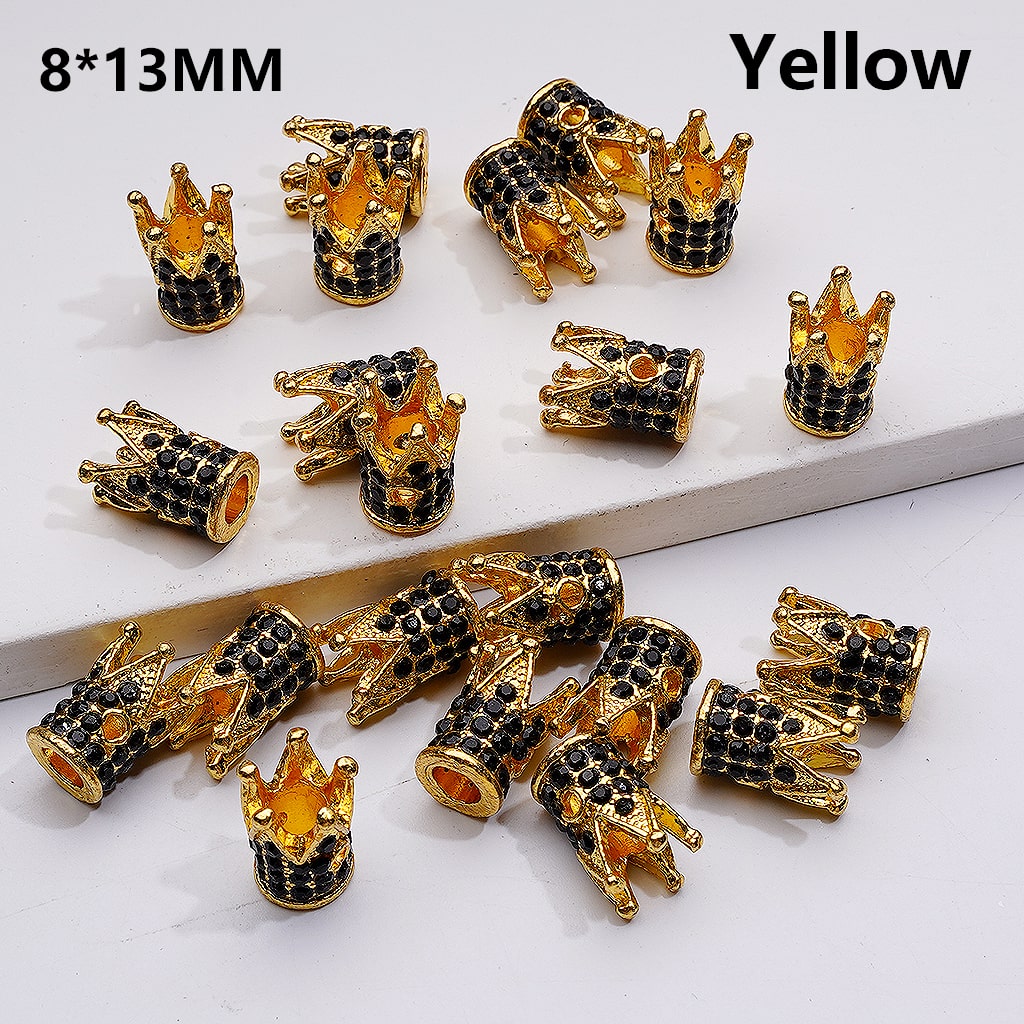 Multi Color Metal Beads with Mini Crown Spacer with Black AB Rhinestones, 8*13 MM (Single Color is available for 100pcs(Whole bag))
