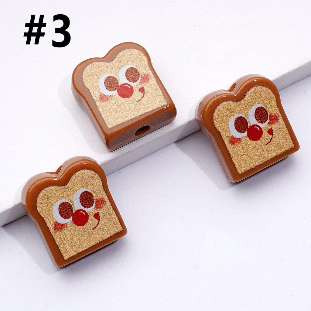Whimsical Hand-Painted Bread Beads – Cute Acrylic Toast Charms for Crafts
