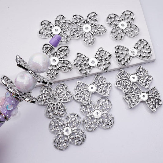 Vivid Flower Spacer Silver Acrylic Jewelry Accessory, Random Mix, Approx. 34MM