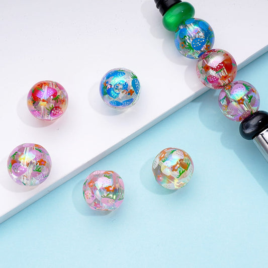 Round Clear Strawberry Acrylic Beads, Random Mix, 16MM