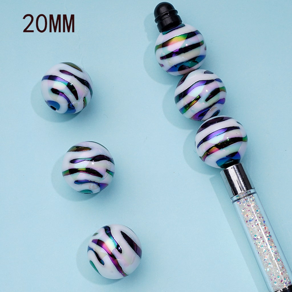 Adorable Black Jaguar Zebra Striped Printed on White Acrylic Beads 20mm,16mm