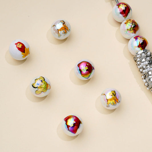 UV Finish Lion Kin Classic Animation White Round Acrylic Beads, 16MM