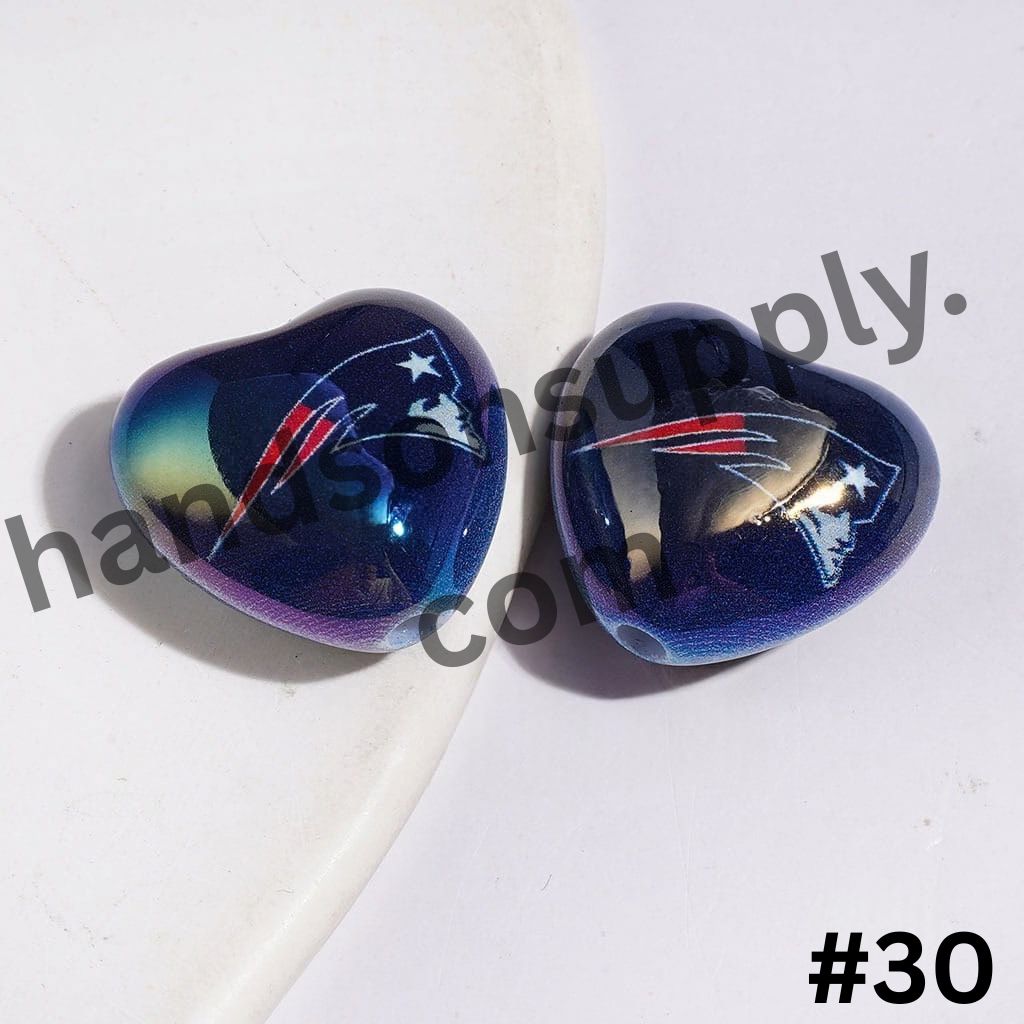 UV-Coated Heart-Shaped American Football Team Logo Series Acrylic Beads, 18*20MM