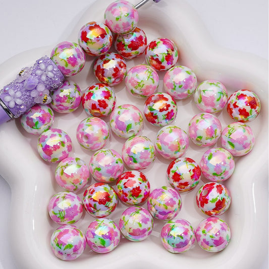 UV Coated Plum Blossom Flowers in Red, Pink & Purple White Acrylic Beads 16MM