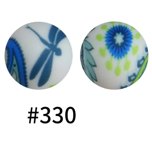 Flower Printed Dragonfly Silicone Beads Number 330
