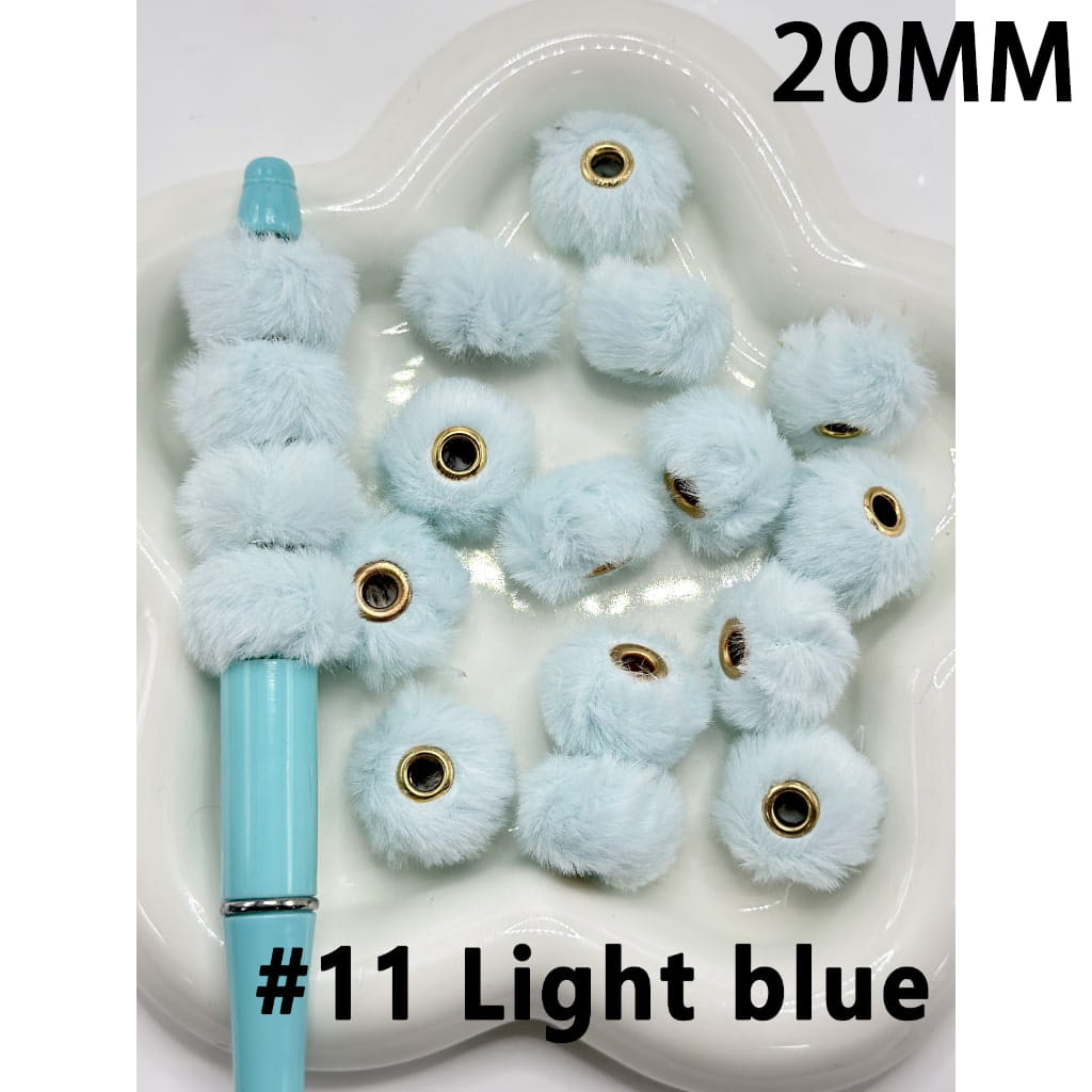 Cute Solid Colored Pom Pom Fluffy Hard Beads, 20MM