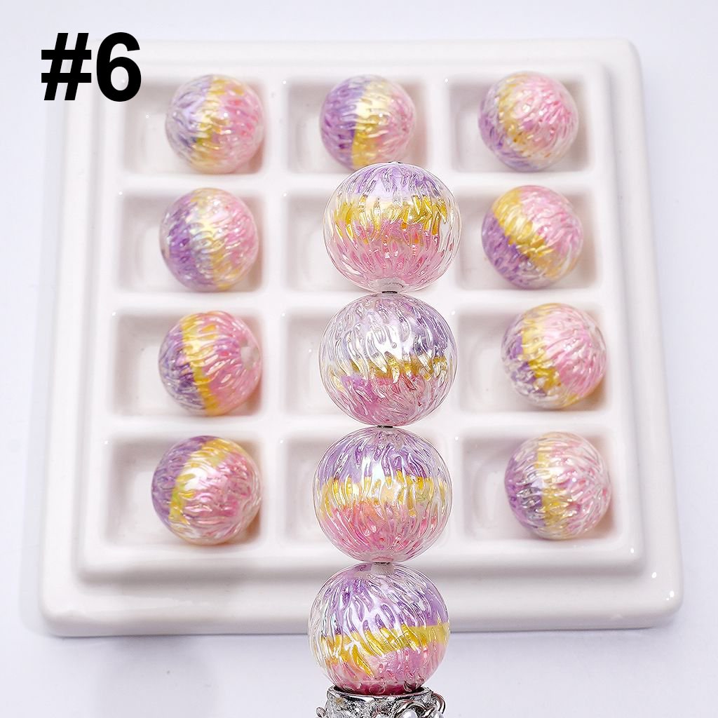 Round Acrylic Beads with Shiny Trichromatic Crackle Effect 16MM Vibrant Design