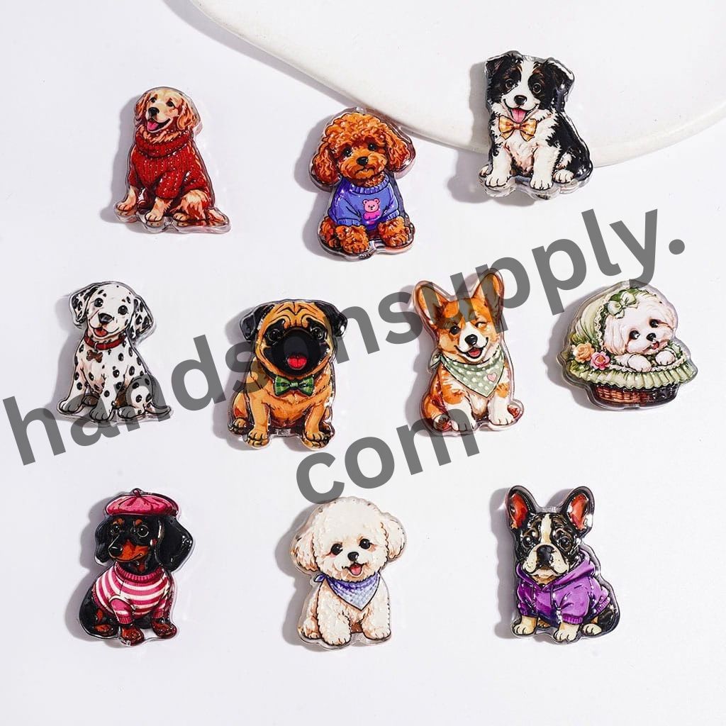 Adorable Dogs in Various Playful Poses and Styles Semi-Transparent Acrylic Beads, Random Mix