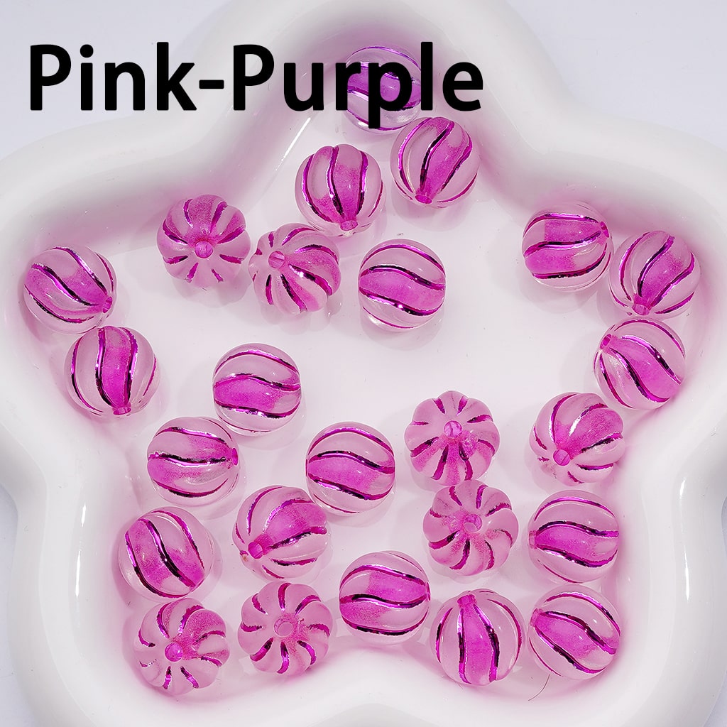Clear Acrylic Beads Cute Pumpkin Swirl Design with Colorful Shiny Stripes, 16MM, Random Mix