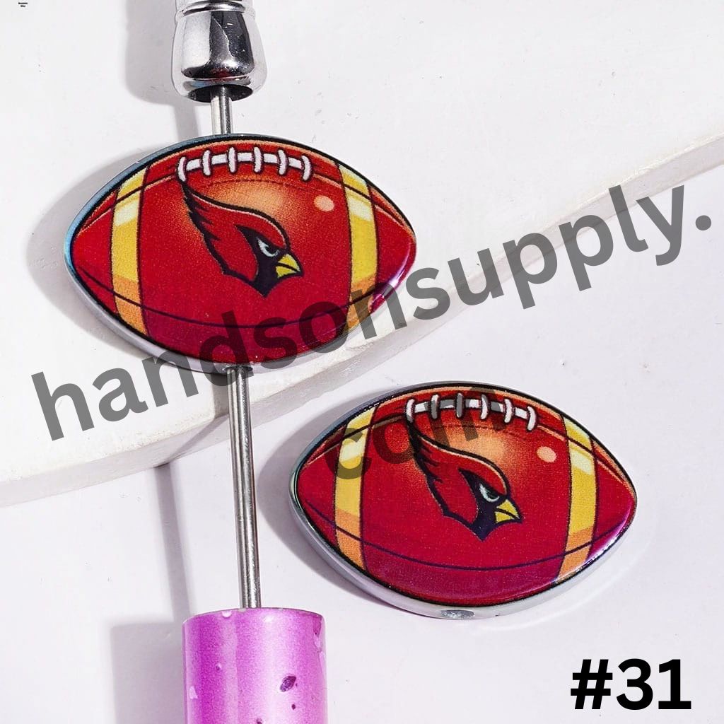 UV-Coated American Football Shape Acrylic Beads, Assorted Team Designs, 20-29MM, Random Mix