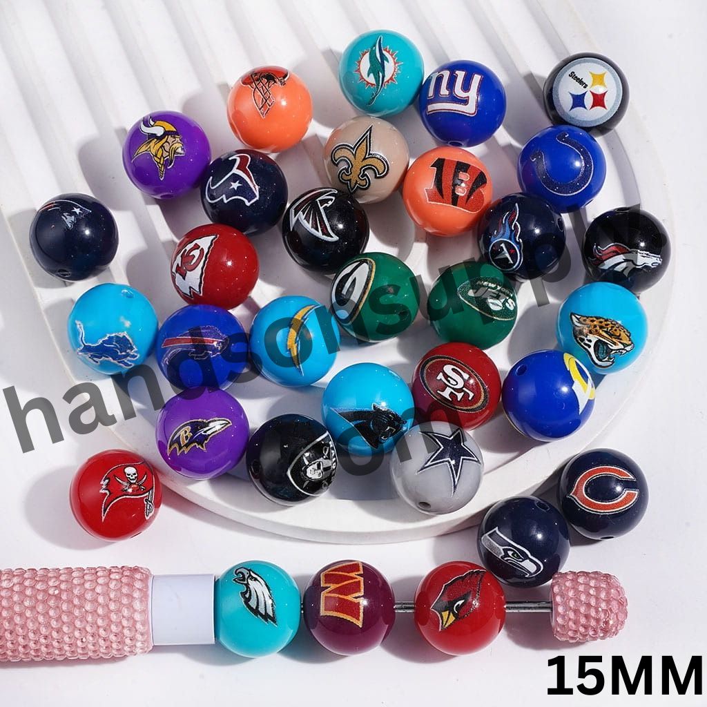 American Football Team Acrylic Beads for Bracelets, 15MM