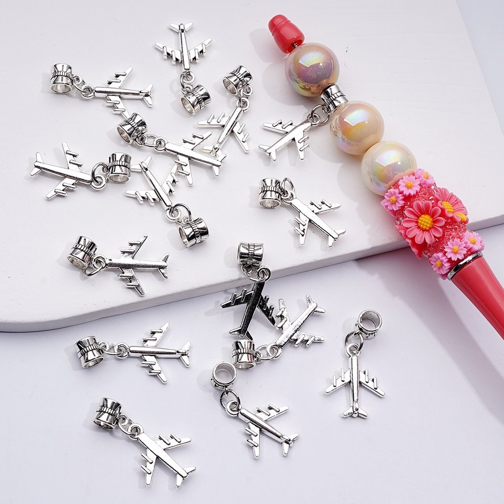 Airplane Charm Pendant with Silver Alloy Large Hole Bail Beads Jewelry Accessories
