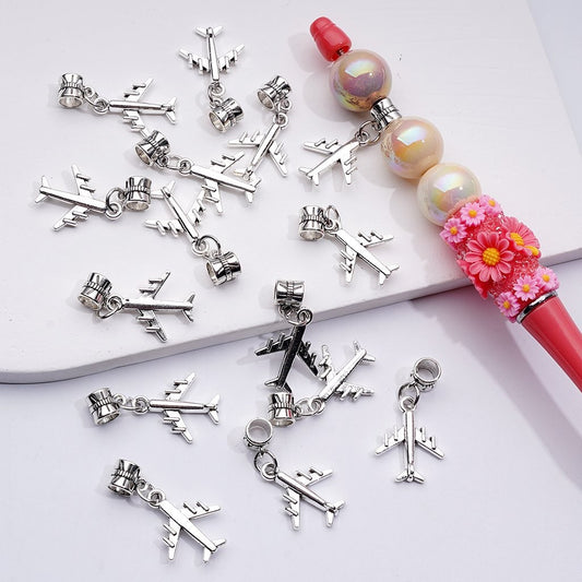Airplane Charm Pendant with Silver Alloy Large Hole Bail Beads Jewelry Accessories