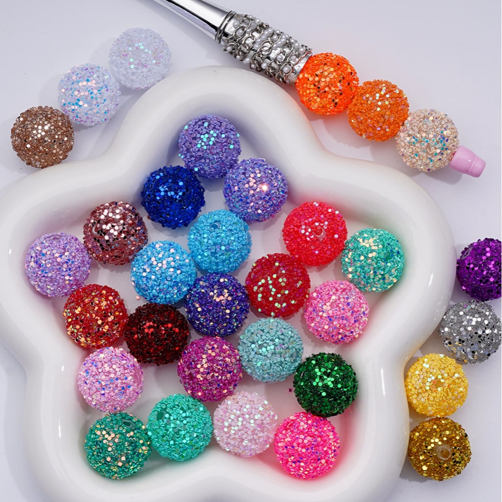 Clear Round Acrylic Beads 20MM Multicolor Shiny Confetti Accent for Crafts