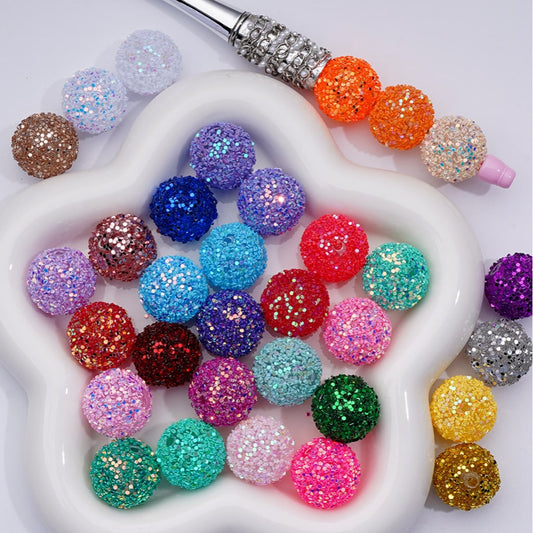 Clear Round Acrylic Beads 20MM Multicolor Shiny Confetti Accent for Crafts