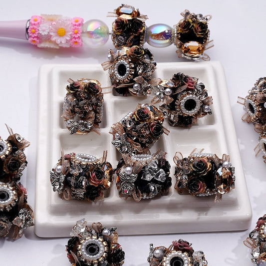 Butterfly Beads with Glittered Flowers, Fabric Bows & Pearl Rhinestone Accents Fancy Alloy 20*30MM