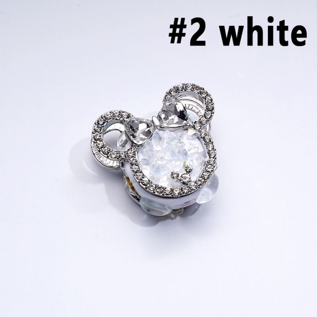 Fancy Bling Bling Silver Alloy Mouse Head Bow with Clear & Colorful Rhinestones Clay Beads, Around 30*27MM