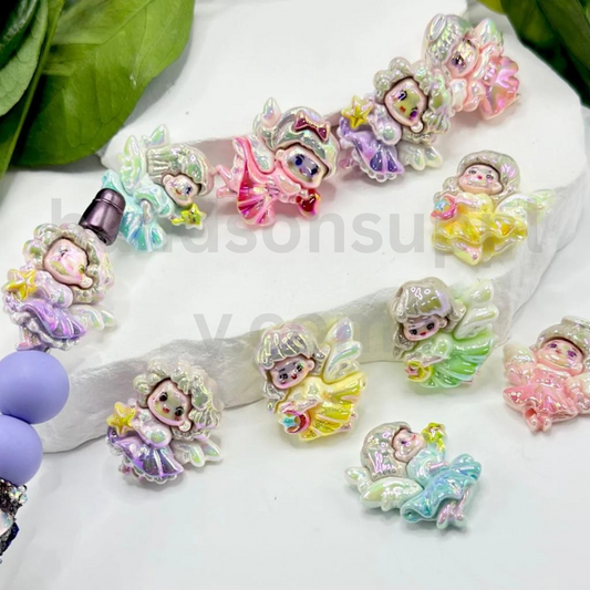 Bling Angel Royal Girl with Wings UV Finish Acrylic Beads Around 30×24MM