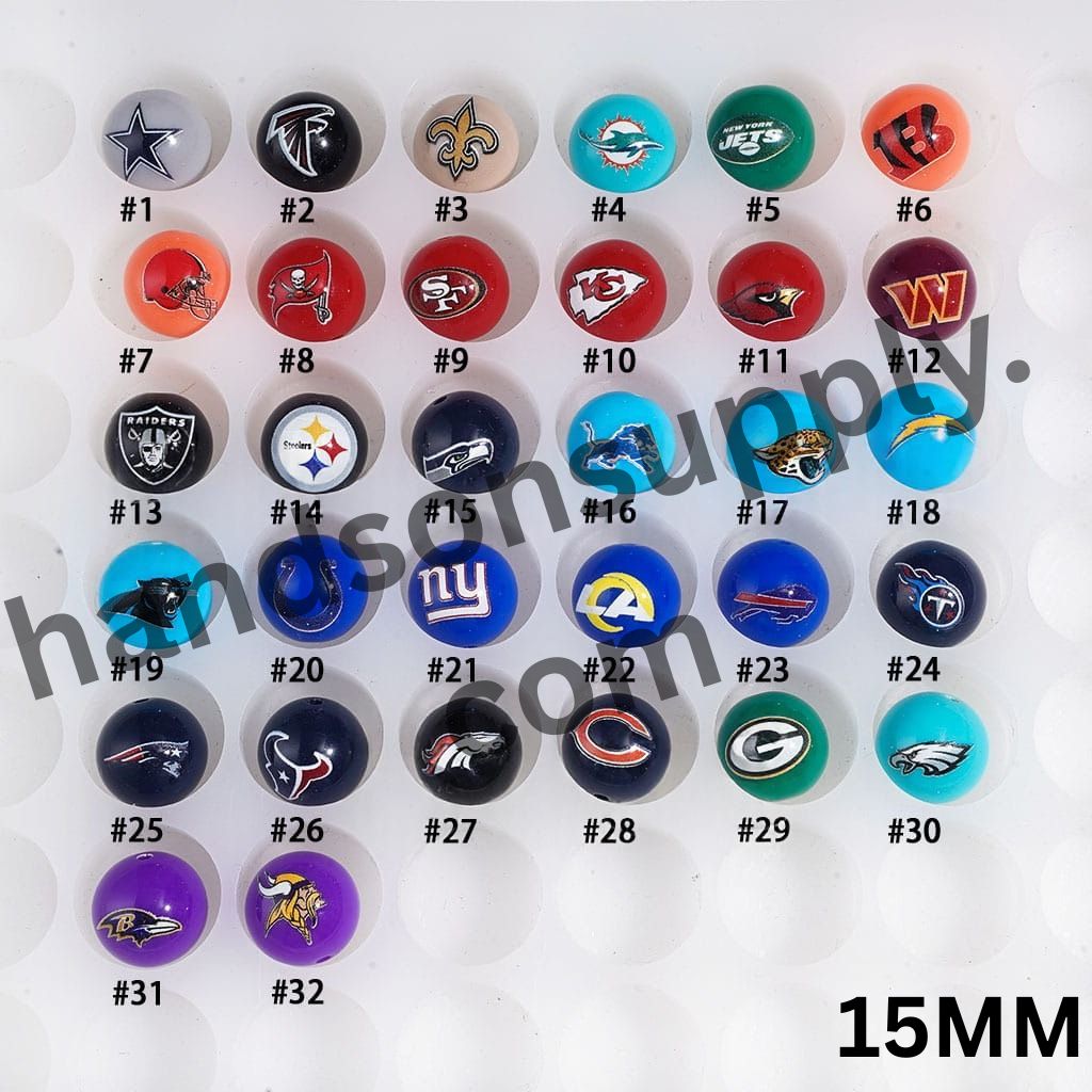 American Football Team Acrylic Beads for Bracelets, 15MM