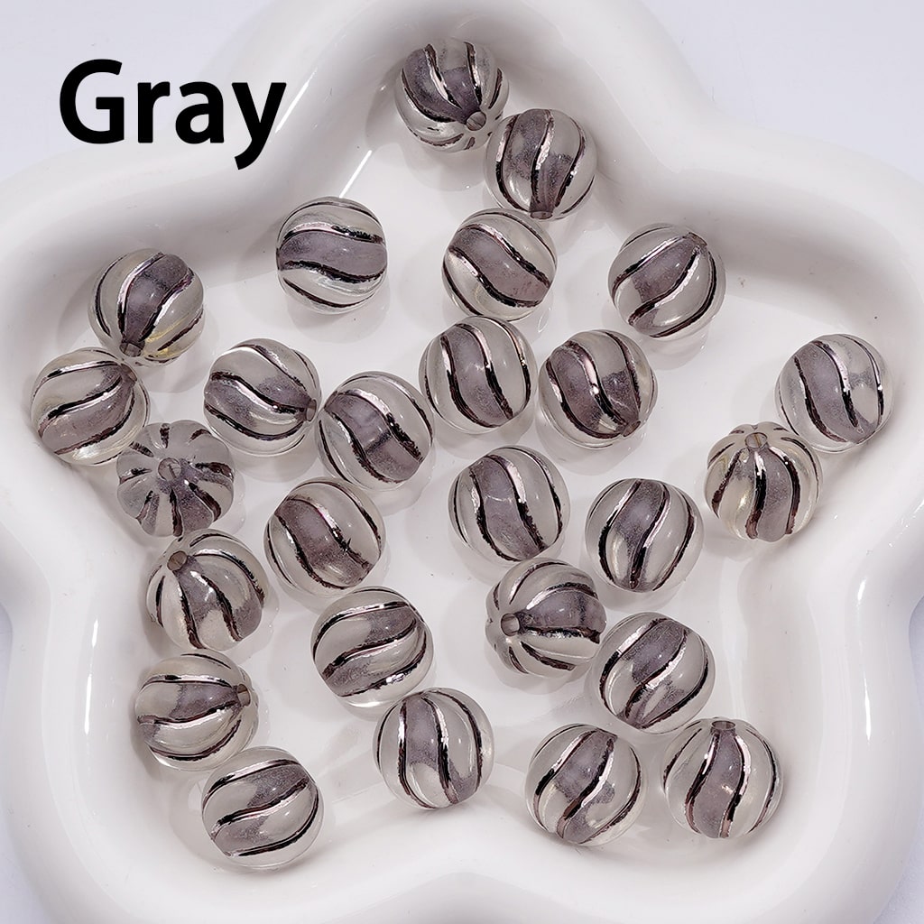 Clear Acrylic Beads Cute Pumpkin Swirl Design with Colorful Shiny Stripes, 16MM, Random Mix