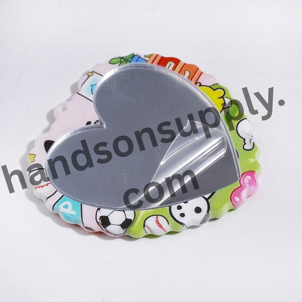 Charming Animal Character Heart-Shaped Acrylic Mirror Pendants for Bags and DIY Accessories, 54*55MM, Random Mix