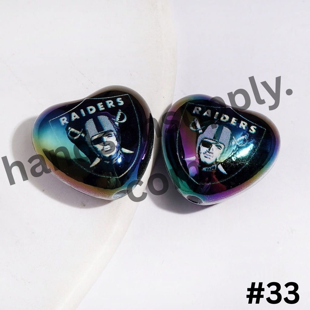 UV-Coated Heart-Shaped American Football Team Logo Series Acrylic Beads, 18*20MM