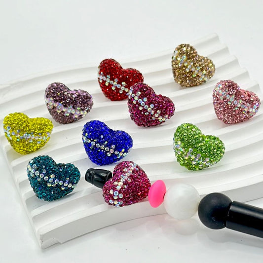Heart Clay Beads with Bling Bling Colorful & AB Rhinestones, Around 22*18MM